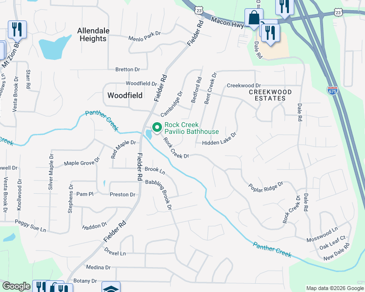 map of restaurants, bars, coffee shops, grocery stores, and more near 3142 Ashbury Lane in Rex