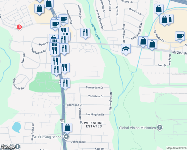 map of restaurants, bars, coffee shops, grocery stores, and more near 738 Georgetown Lane in Jonesboro