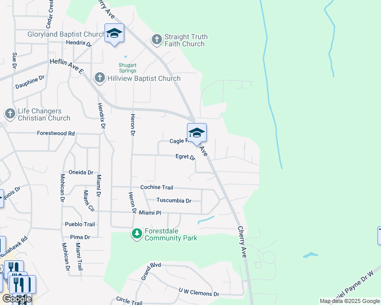 map of restaurants, bars, coffee shops, grocery stores, and more near 1520 Cherry Avenue in Forestdale