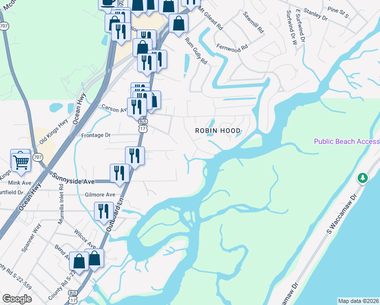 map of restaurants, bars, coffee shops, grocery stores, and more near 3714 Jordan Landing Road in Murrells Inlet