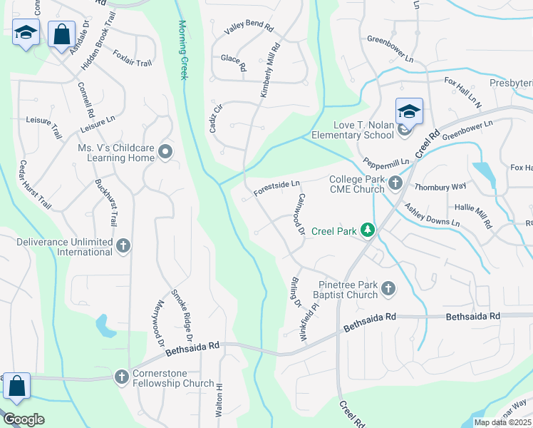 map of restaurants, bars, coffee shops, grocery stores, and more near 6870 Kimberly Mill Road in Atlanta