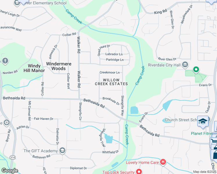 map of restaurants, bars, coffee shops, grocery stores, and more near 1283 Branchfield Court in Riverdale