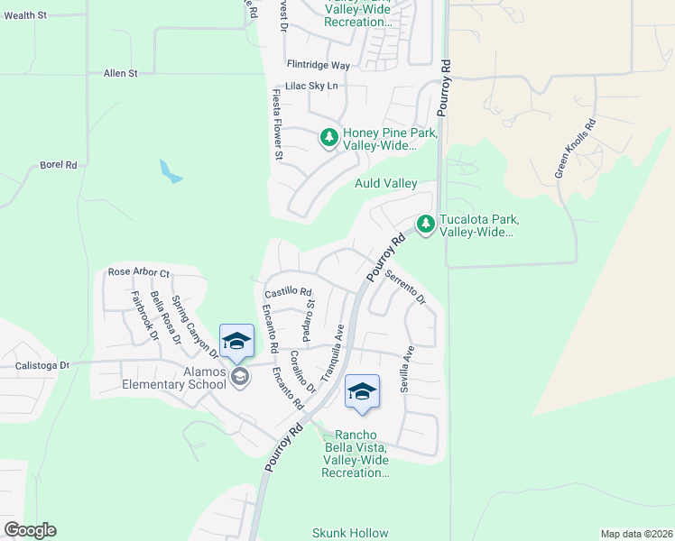 map of restaurants, bars, coffee shops, grocery stores, and more near 38009 Posada Circle in Murrieta