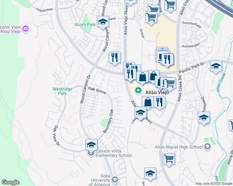 map of restaurants, bars, coffee shops, grocery stores, and more near 14 Pacific Grove Drive in Aliso Viejo