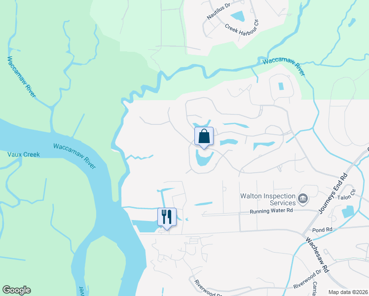 map of restaurants, bars, coffee shops, grocery stores, and more near 128 Knotty Pine Way in Murrells Inlet