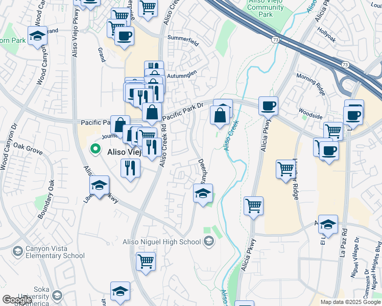 map of restaurants, bars, coffee shops, grocery stores, and more near 23412 Pacific Park Drive in Aliso Viejo