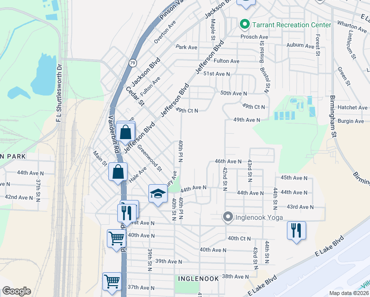 map of restaurants, bars, coffee shops, grocery stores, and more near 4541 40th Place North in Birmingham