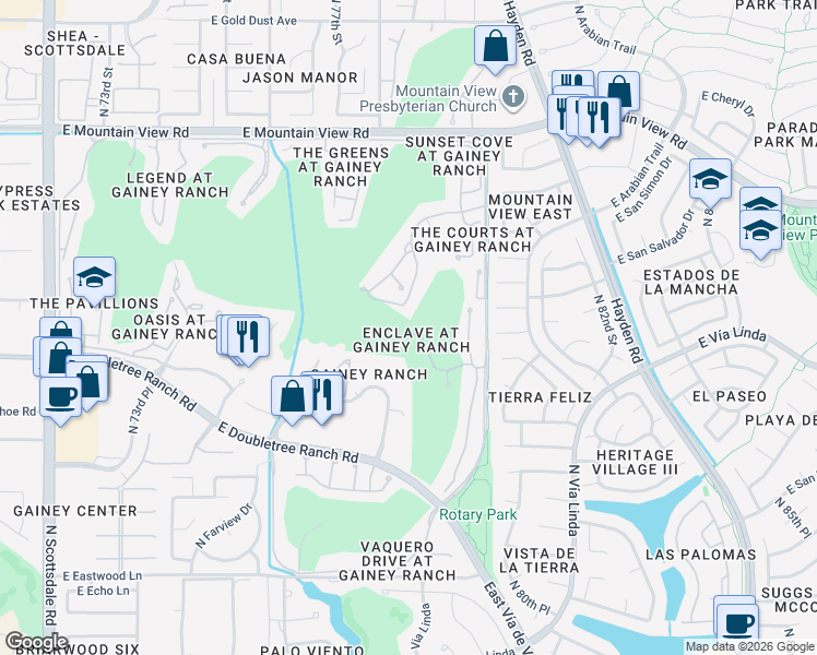 map of restaurants, bars, coffee shops, grocery stores, and more near 7878 East Gainey Ranch Road in Scottsdale