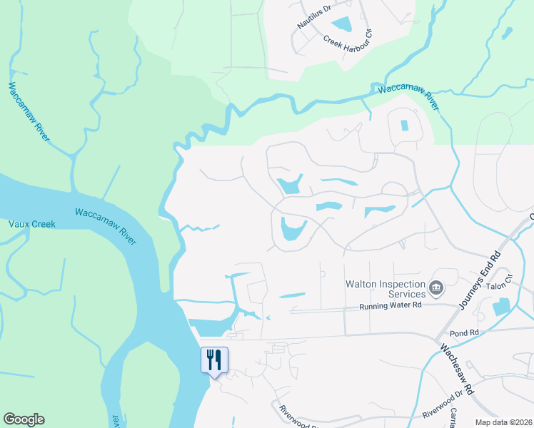 map of restaurants, bars, coffee shops, grocery stores, and more near 128 Knotty Pine Way in Murrells Inlet