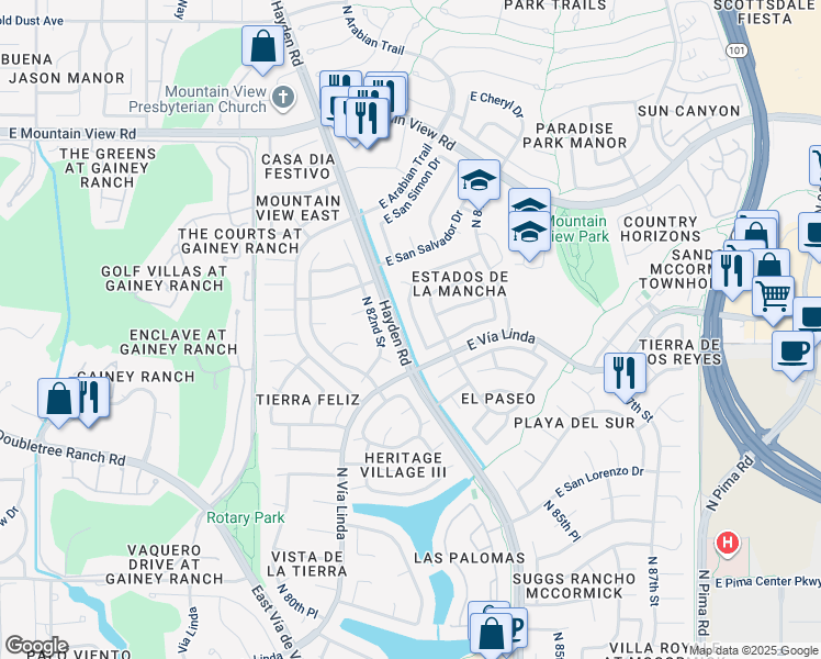 map of restaurants, bars, coffee shops, grocery stores, and more near 9020 North 83rd Street in Scottsdale