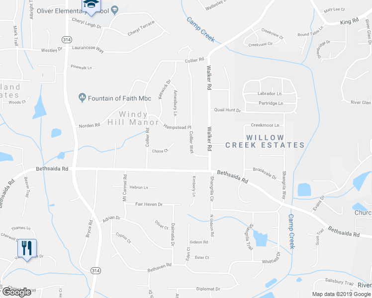 map of restaurants, bars, coffee shops, grocery stores, and more near 6843 Collier Way in Riverdale