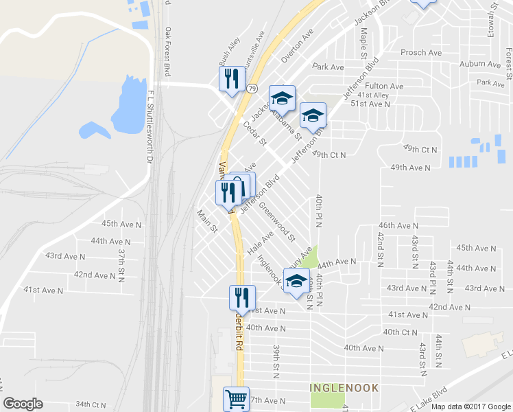 map of restaurants, bars, coffee shops, grocery stores, and more near 4340 Greenwood Street in Birmingham