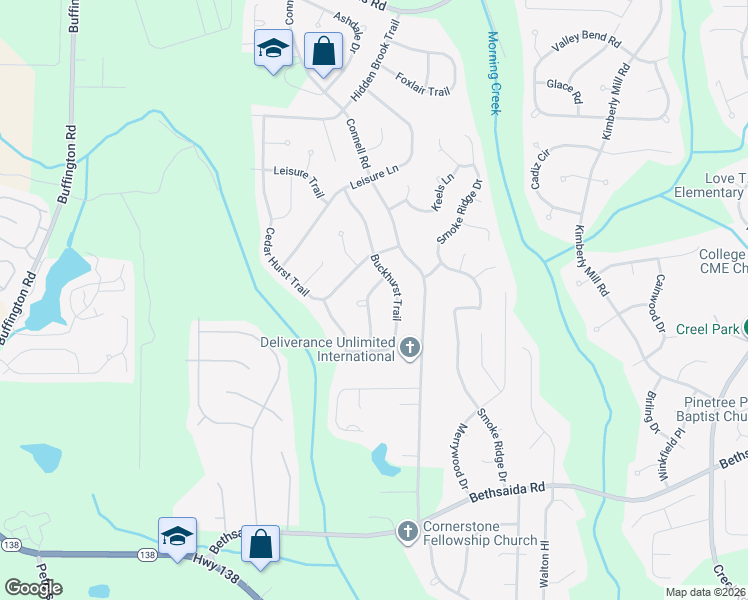 map of restaurants, bars, coffee shops, grocery stores, and more near 1105 Buckhurst Drive in College Park