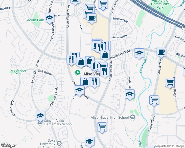 map of restaurants, bars, coffee shops, grocery stores, and more near 81 Bentwood Lane in Aliso Viejo
