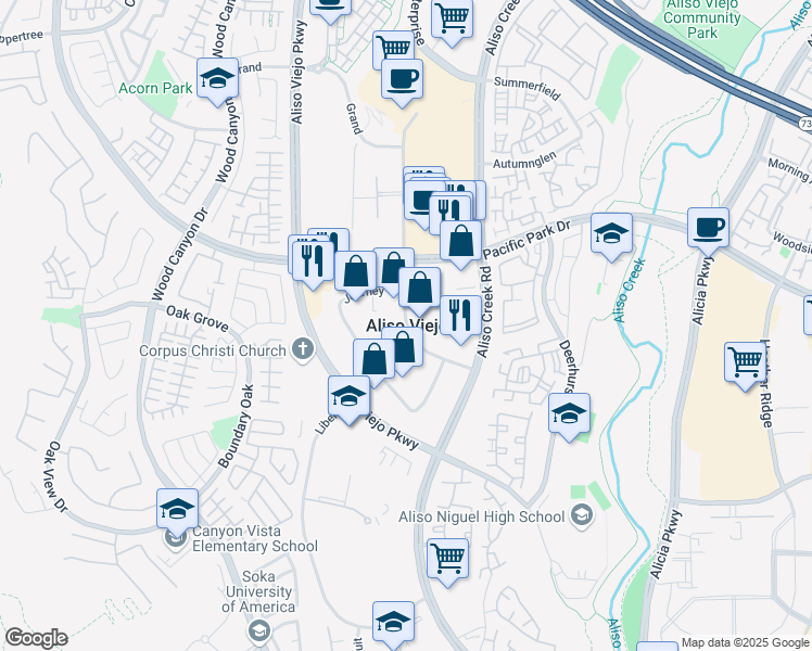 map of restaurants, bars, coffee shops, grocery stores, and more near in Aliso Viejo