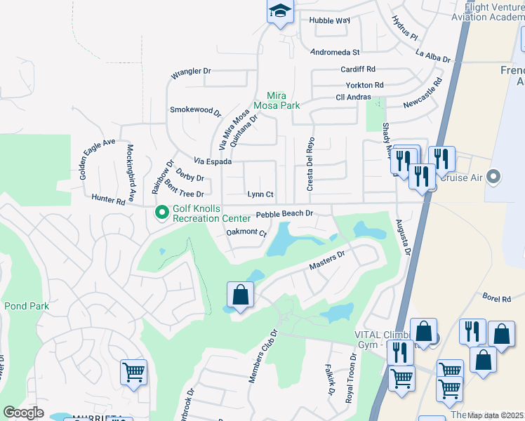 map of restaurants, bars, coffee shops, grocery stores, and more near 29380 Pebble Beach Drive in Murrieta