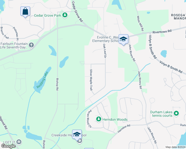 map of restaurants, bars, coffee shops, grocery stores, and more near 6900 Silver Maple Trail in Fairburn