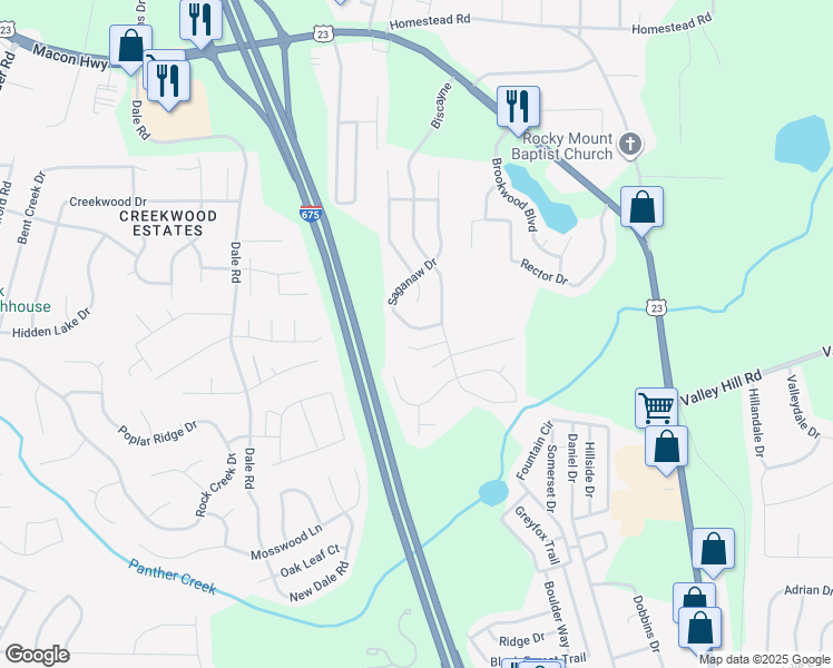 map of restaurants, bars, coffee shops, grocery stores, and more near 6831 Saganaw Drive in Rex