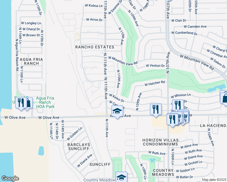 map of restaurants, bars, coffee shops, grocery stores, and more near 9239 North 111th Avenue in Sun City