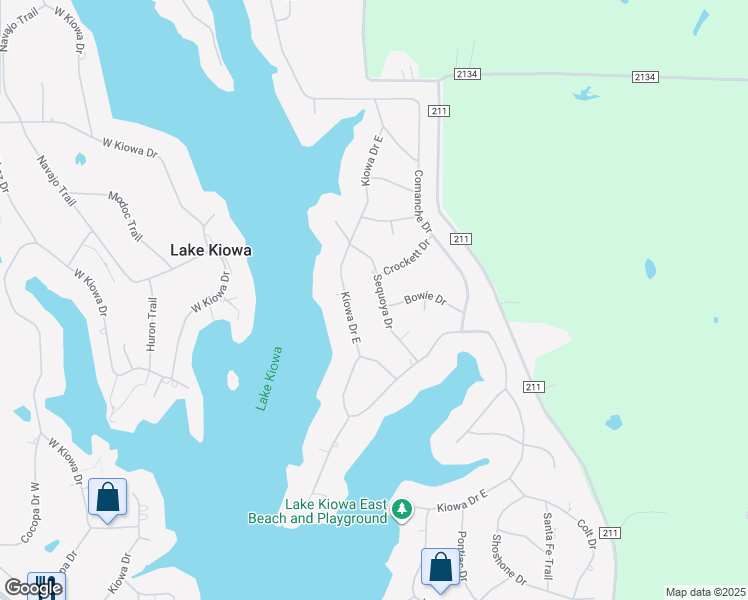 map of restaurants, bars, coffee shops, grocery stores, and more near 122 Sequoya Drive in Lake Kiowa