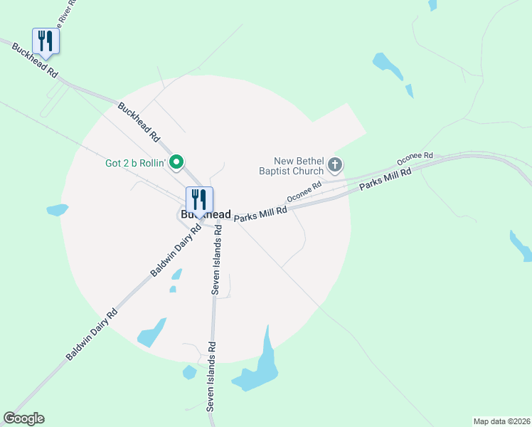 map of restaurants, bars, coffee shops, grocery stores, and more near Parks Mill Road in Buckhead