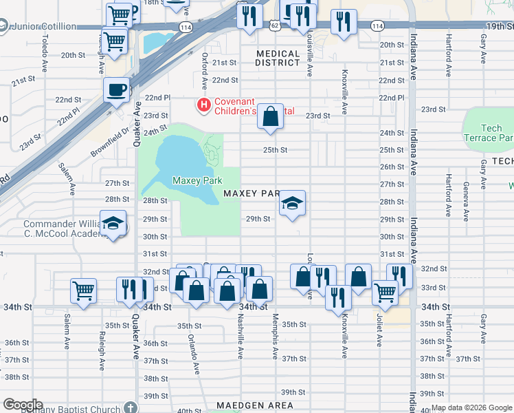 map of restaurants, bars, coffee shops, grocery stores, and more near in Lubbock