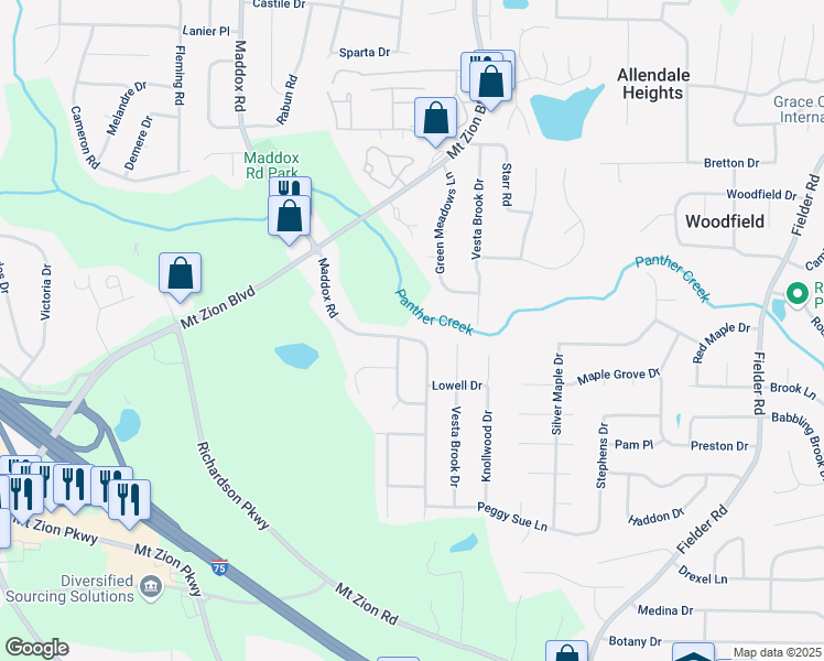 map of restaurants, bars, coffee shops, grocery stores, and more near 6848 Maddox Road in Morrow