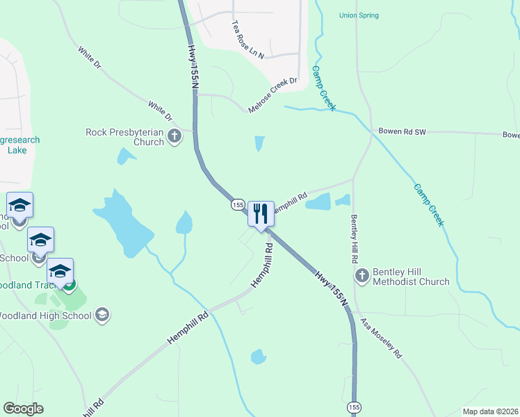 map of restaurants, bars, coffee shops, grocery stores, and more near 4387 Georgia 155 North in Stockbridge