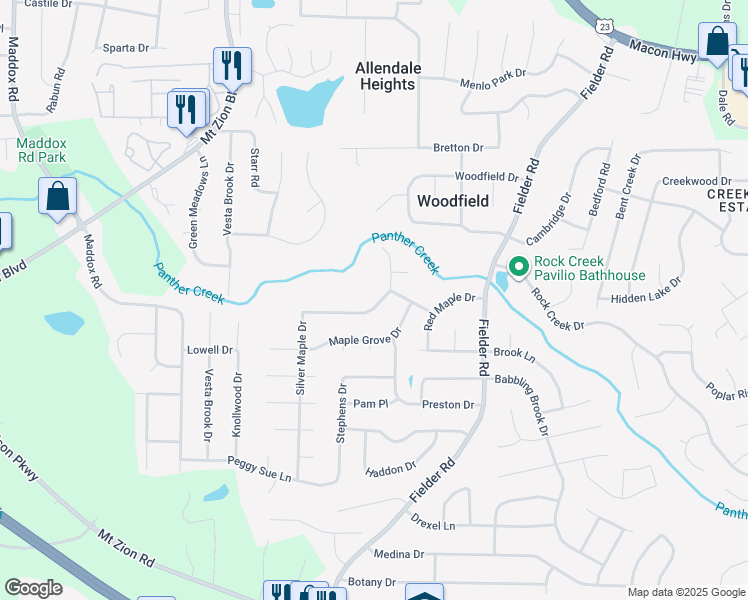 map of restaurants, bars, coffee shops, grocery stores, and more near 6809 Silver Maple Drive in Rex