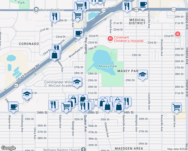 map of restaurants, bars, coffee shops, grocery stores, and more near 4345 28th Street in Lubbock
