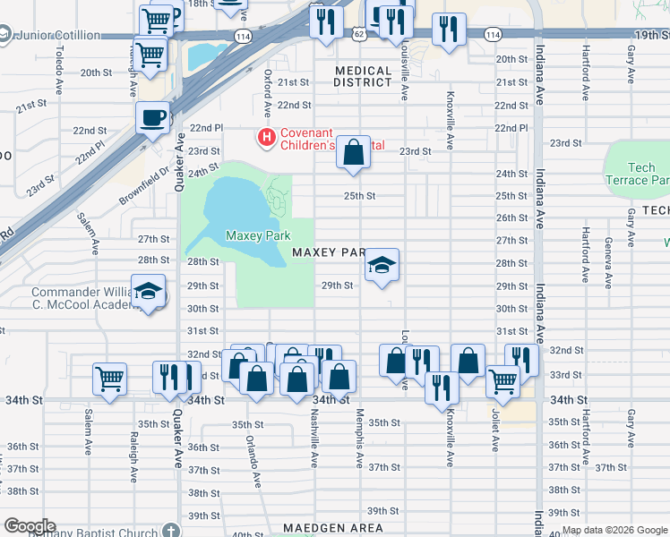 map of restaurants, bars, coffee shops, grocery stores, and more near in Lubbock