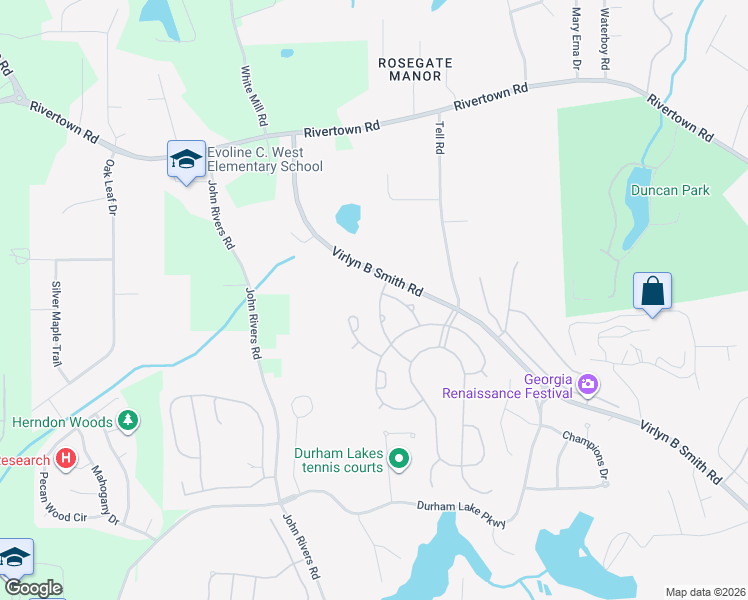 map of restaurants, bars, coffee shops, grocery stores, and more near 5 Dynasty Drive in Fairburn