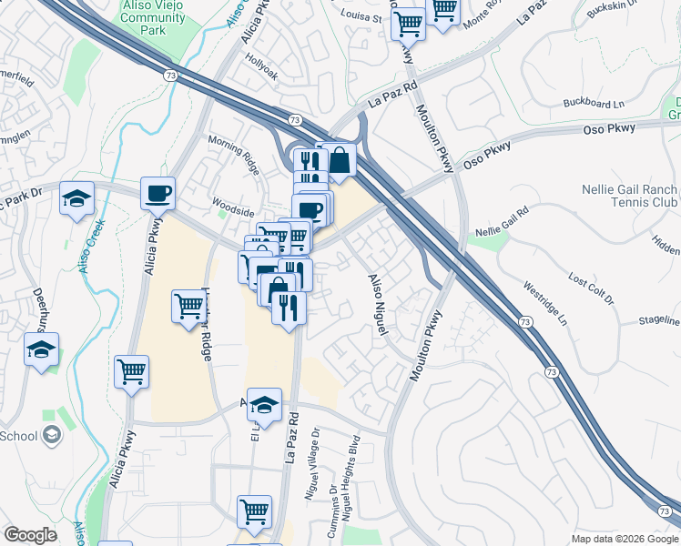 map of restaurants, bars, coffee shops, grocery stores, and more near 24268 El Pilar in Laguna Niguel