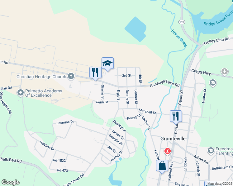 map of restaurants, bars, coffee shops, grocery stores, and more near 331 Ergle St in Graniteville
