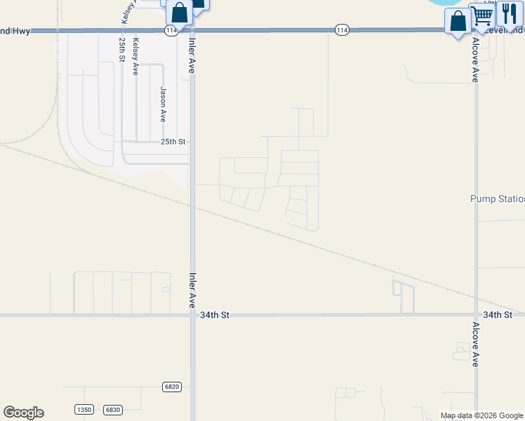map of restaurants, bars, coffee shops, grocery stores, and more near 2502 Inler Avenue in Lubbock