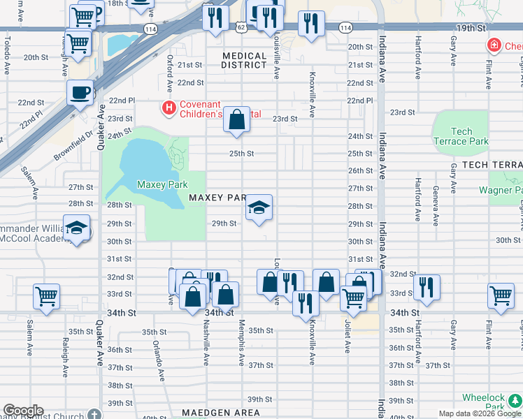 map of restaurants, bars, coffee shops, grocery stores, and more near 3707 28th Street in Lubbock