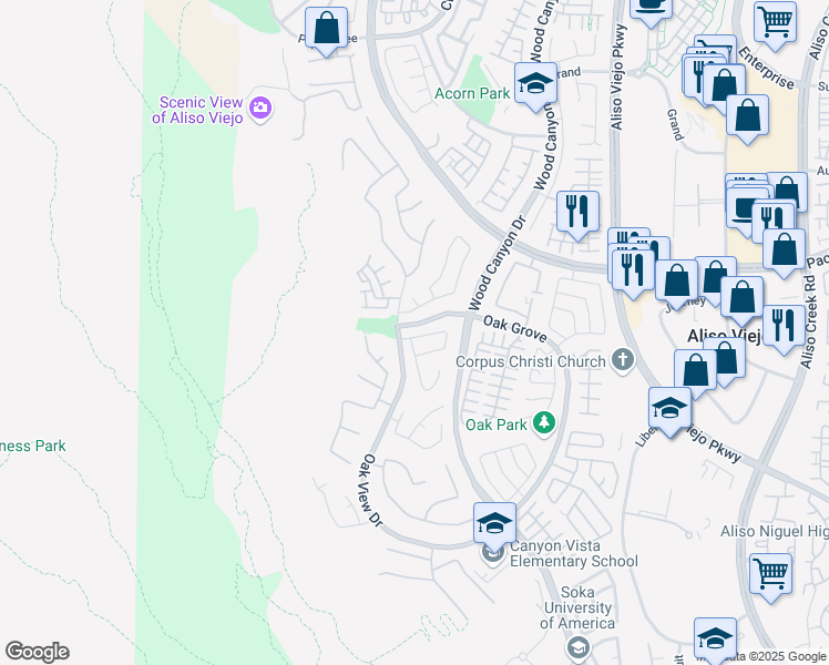 map of restaurants, bars, coffee shops, grocery stores, and more near 9 Bel Flora Court in Aliso Viejo