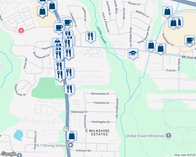 map of restaurants, bars, coffee shops, grocery stores, and more near 738 Georgetown Lane in Jonesboro