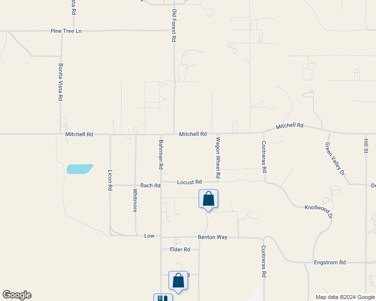 map of restaurants, bars, coffee shops, grocery stores, and more near Mitchell Road in Anza
