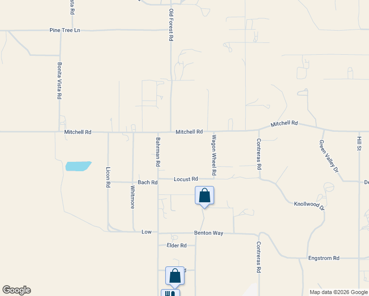 map of restaurants, bars, coffee shops, grocery stores, and more near 38110 Bahrman Road in Anza
