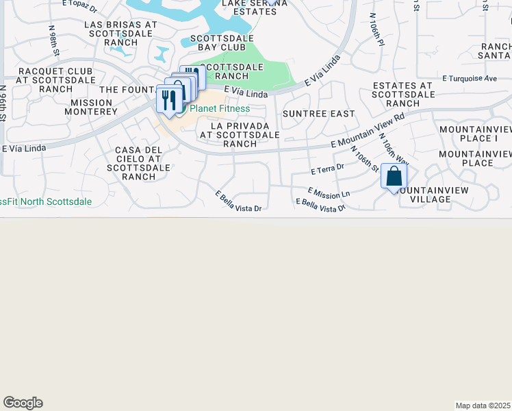 map of restaurants, bars, coffee shops, grocery stores, and more near 10306 East Bella Vista Drive in Scottsdale