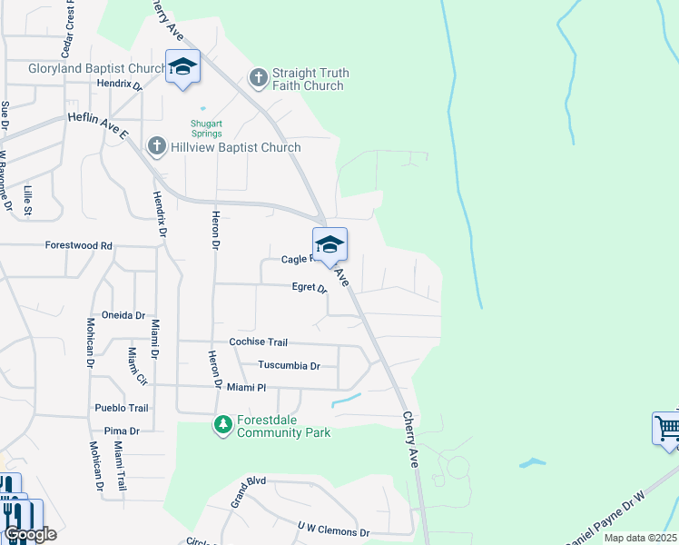 map of restaurants, bars, coffee shops, grocery stores, and more near 1520 Cherry Avenue in Forestdale