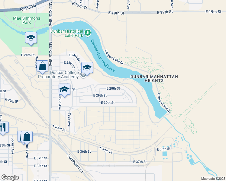 map of restaurants, bars, coffee shops, grocery stores, and more near 2418 East 28th Street in Lubbock