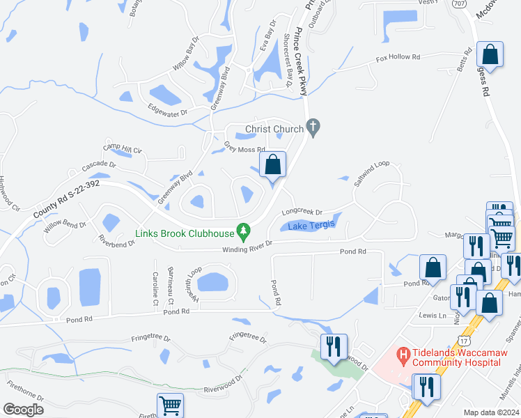 map of restaurants, bars, coffee shops, grocery stores, and more near 122 Summerlight Drive in Murrells Inlet