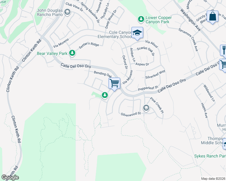 map of restaurants, bars, coffee shops, grocery stores, and more near 38085 Placer Creek Street in Murrieta