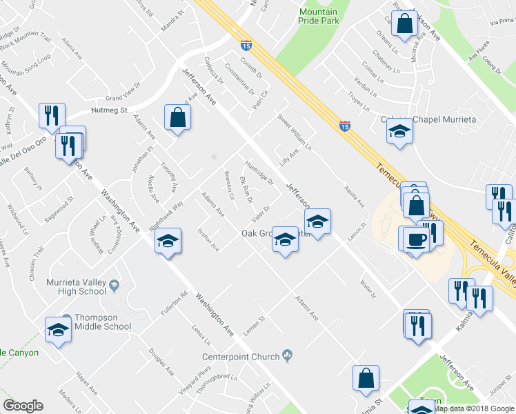 map of restaurants, bars, coffee shops, grocery stores, and more near 41720 Elk Run Drive in Murrieta