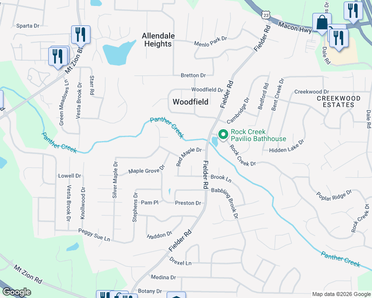 map of restaurants, bars, coffee shops, grocery stores, and more near 6817 Red Maple Drive in Rex