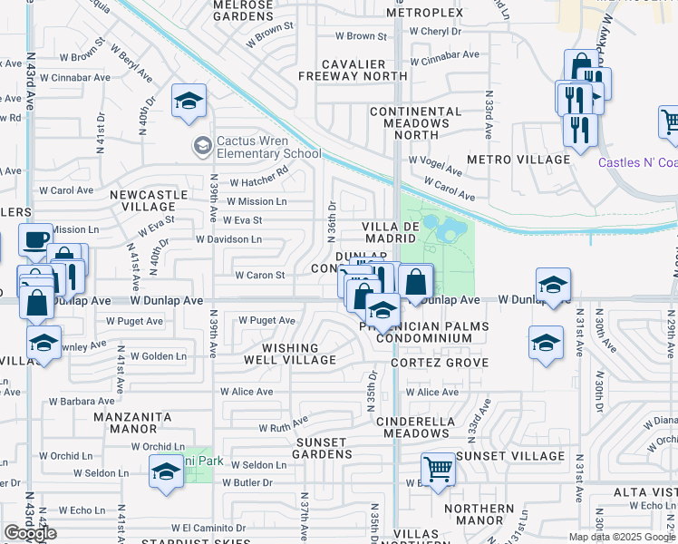 map of restaurants, bars, coffee shops, grocery stores, and more near 9025 North 36th Drive in Phoenix