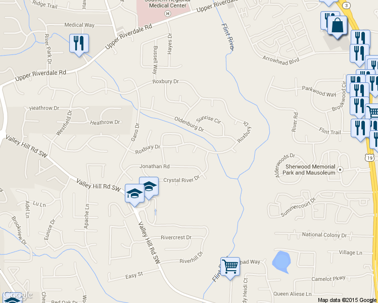 map of restaurants, bars, coffee shops, grocery stores, and more near 6787 D'Nae Court in Riverdale