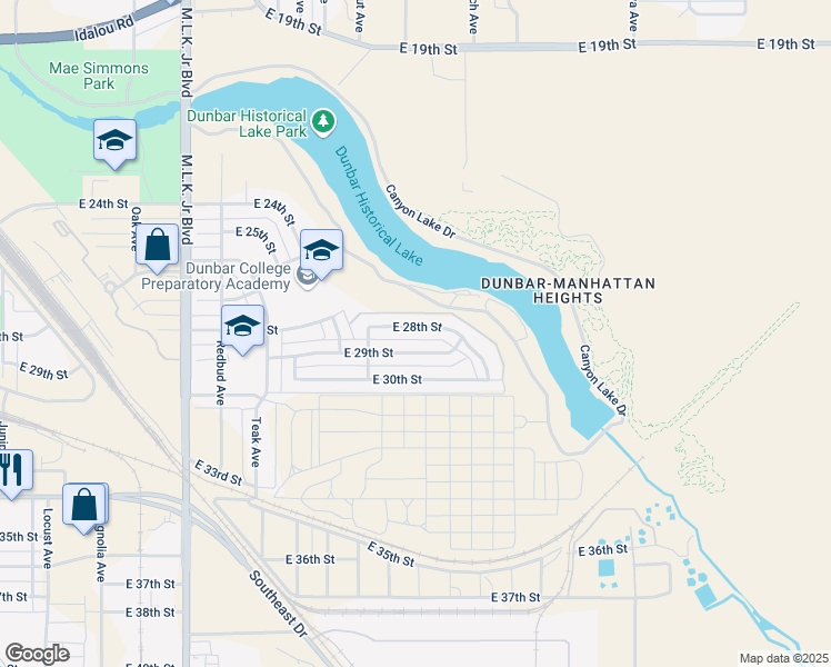 map of restaurants, bars, coffee shops, grocery stores, and more near 2418 East 28th Street in Lubbock